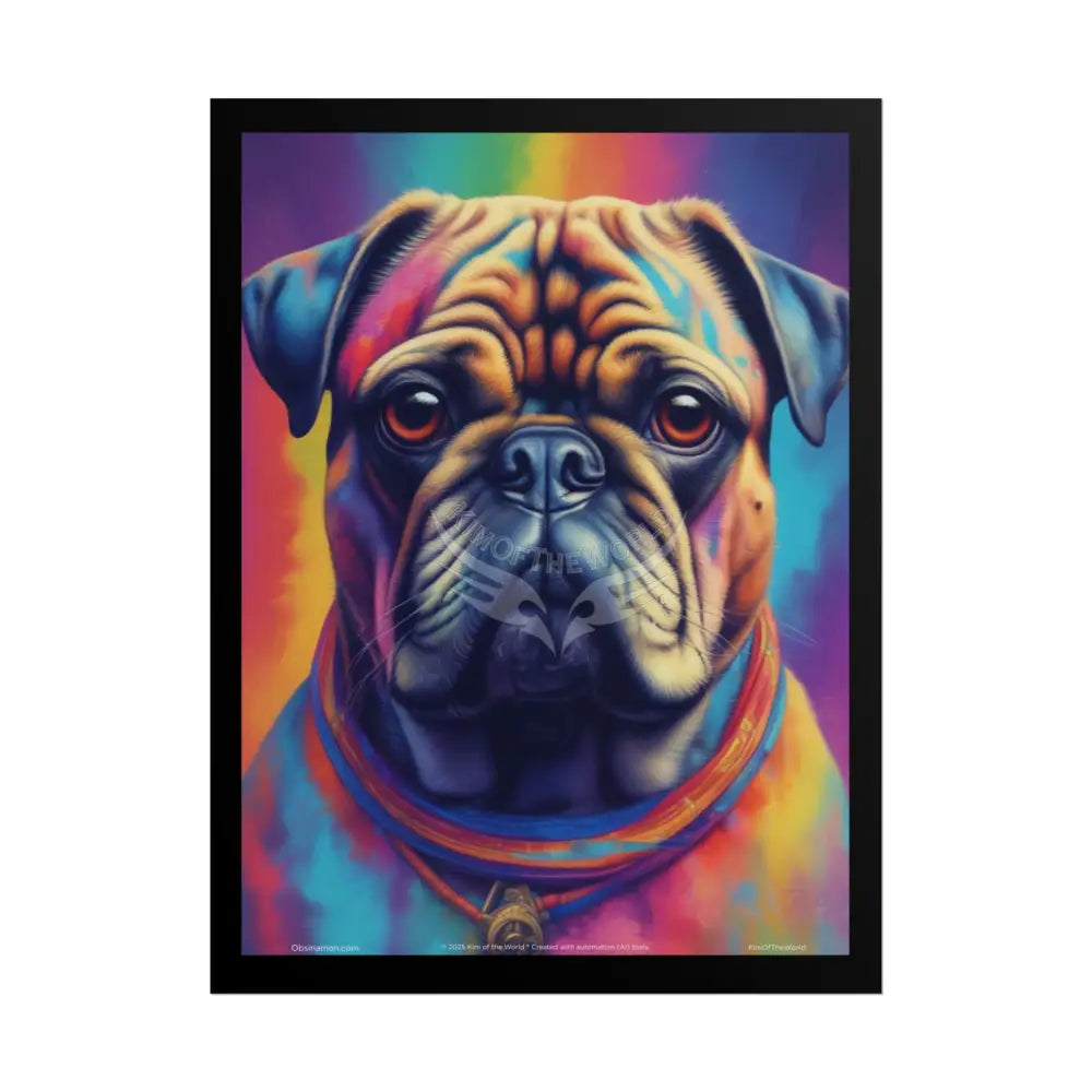 Pop Art Rainbow Pug Dog Doggie Pup Surreal Animal Portraits (3D Unique Colorful & Vaporwave) Rolled Posters 18″ x 24″