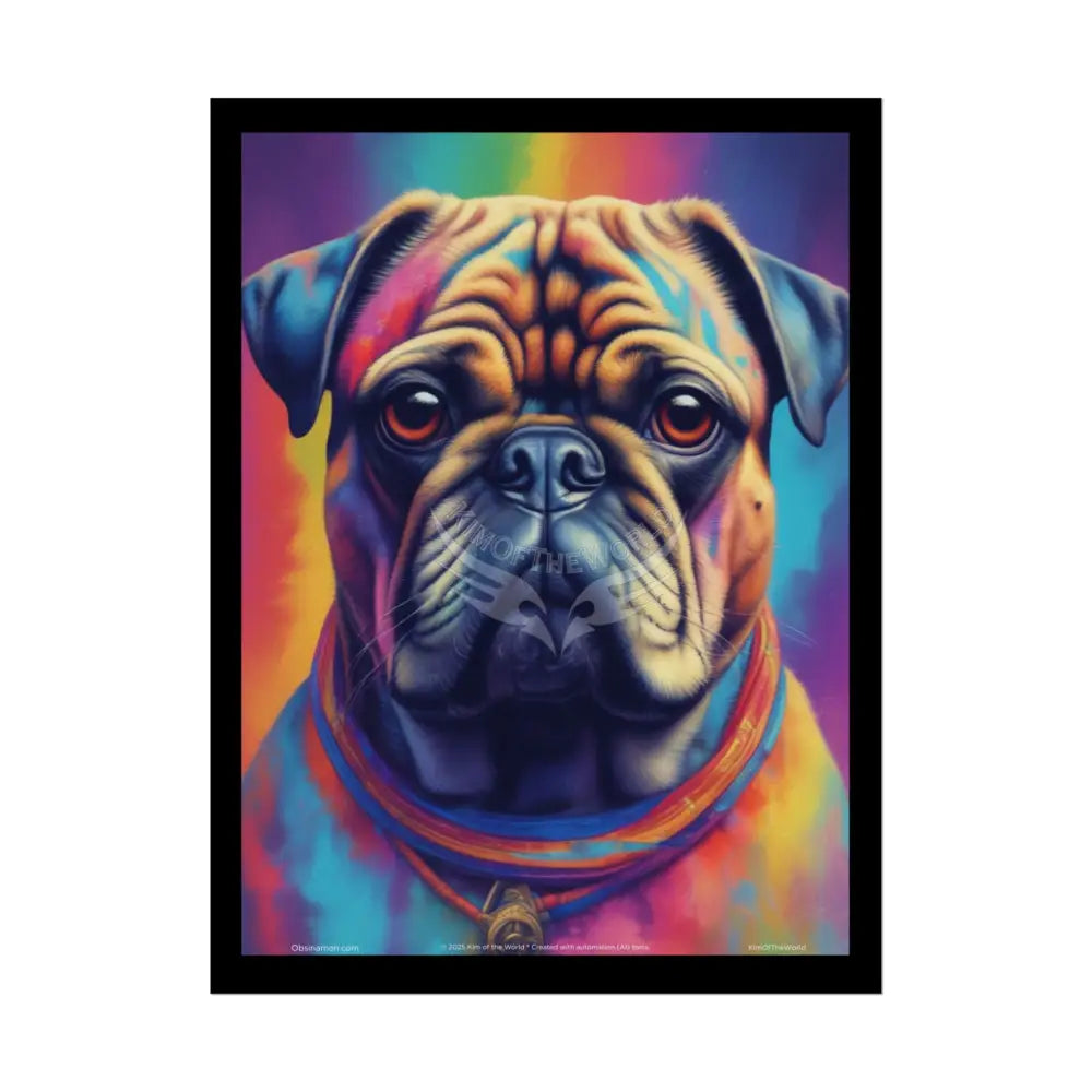 Pop Art Rainbow Pug Dog Doggie Pup Surreal Animal Portraits (3D Unique Colorful & Vaporwave) Rolled Posters 18″ x 24″