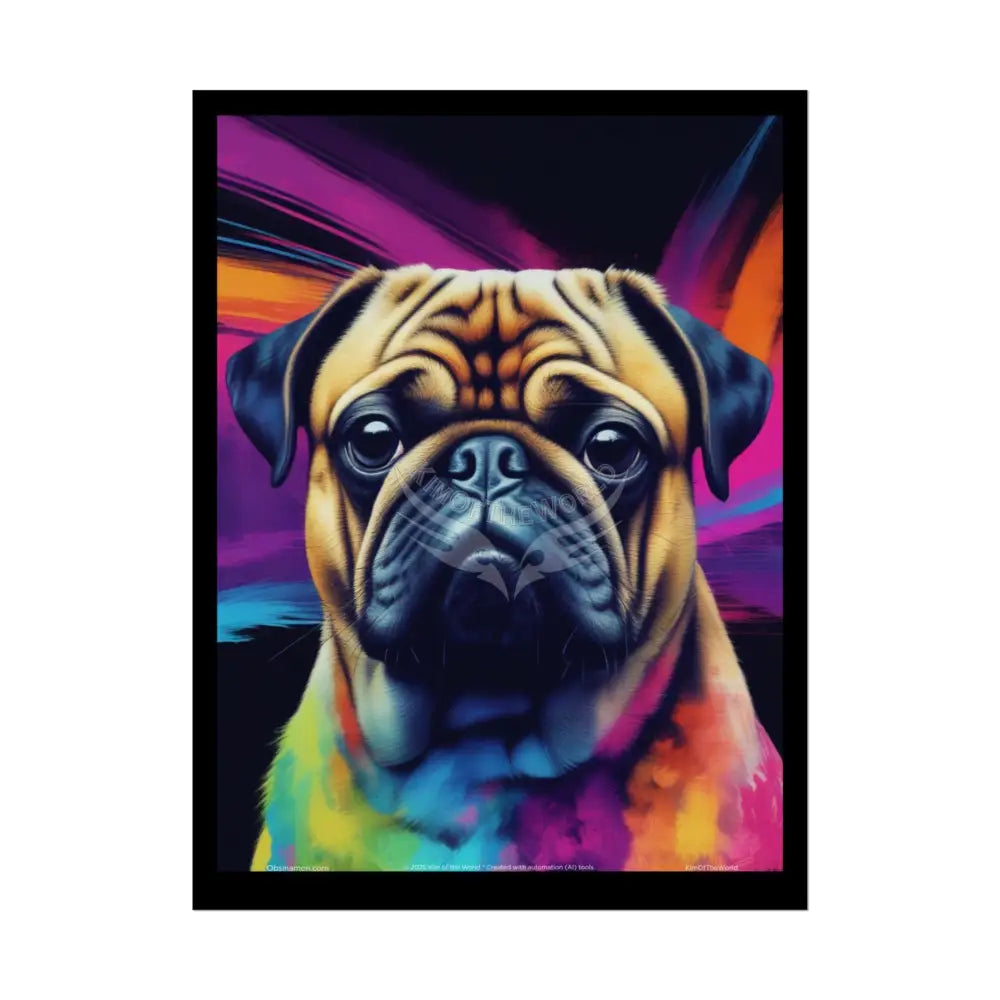 Pop Art Rainbow Pug Dog Doggie Pup Surreal Animal Portraits (3D Unique Colorful & Vaporwave) Rolled Posters 18″ x 24″