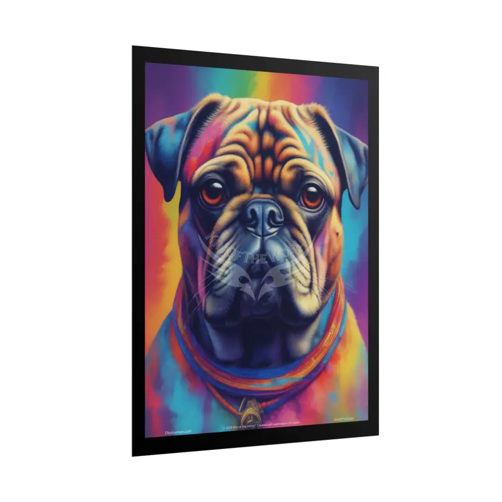 Pop Art Rainbow Pug Dog Doggie Pup Surreal Animal Portraits (3D Unique Colorful & Vaporwave) Rolled Posters Poster