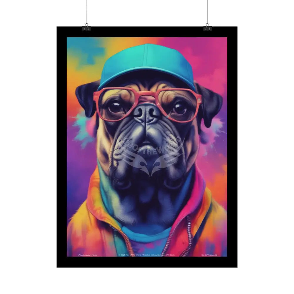Pop Art Rainbow Pug Dog Doggie Pup Surreal Animal Portraits (3D Unique Colorful & Vaporwave) Rolled Posters Poster