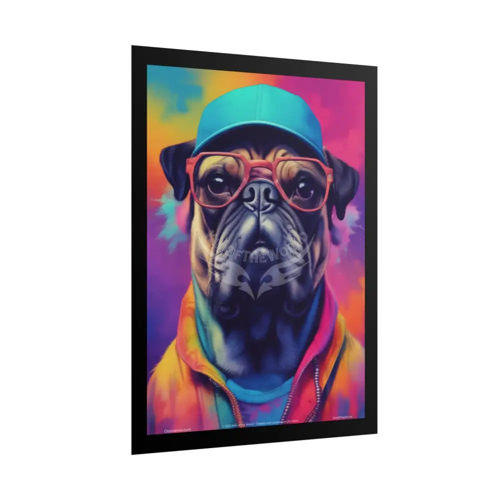 Pop Art Rainbow Pug Dog Doggie Pup Surreal Animal Portraits (3D Unique Colorful & Vaporwave) Rolled Posters Poster