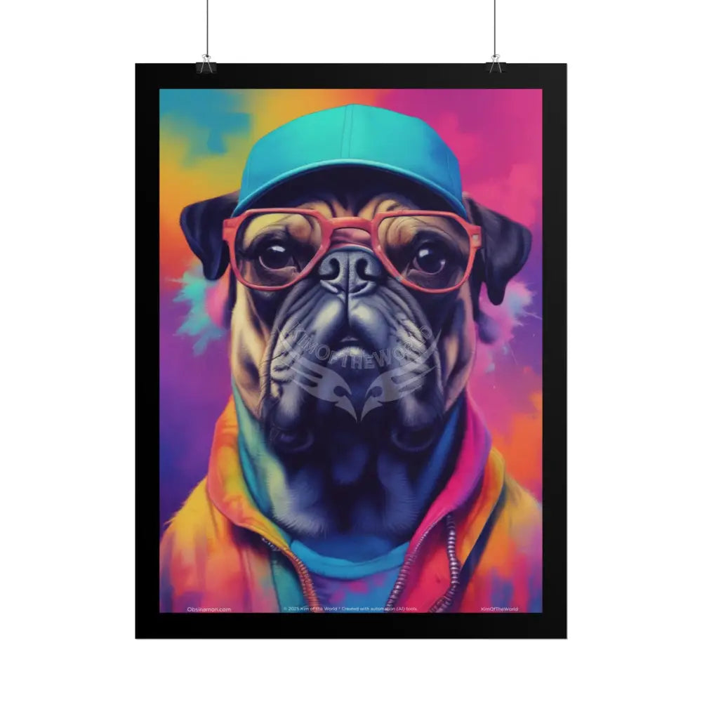 Pop Art Rainbow Pug Dog Doggie Pup Surreal Animal Portraits (3D Unique Colorful & Vaporwave) Rolled Posters Poster