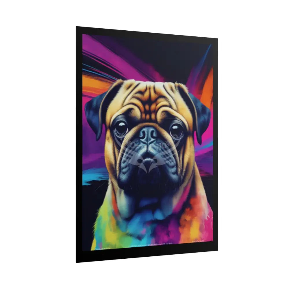 Pop Art Rainbow Pug Dog Doggie Pup Surreal Animal Portraits (3D Unique Colorful & Vaporwave) Rolled Posters Poster