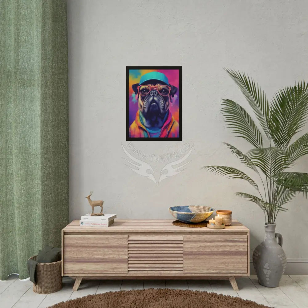 Pop Art Rainbow Pug Dog Doggie Pup Surreal Animal Portraits (3D Unique Colorful & Vaporwave) Rolled Posters Poster