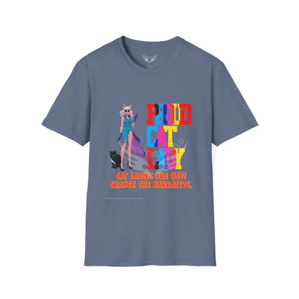 ’Proud Cat Lady’ Cat Lady Kitty Parent Tee - Softstyle T-Shirt Heather Indigo / S T-Shirt