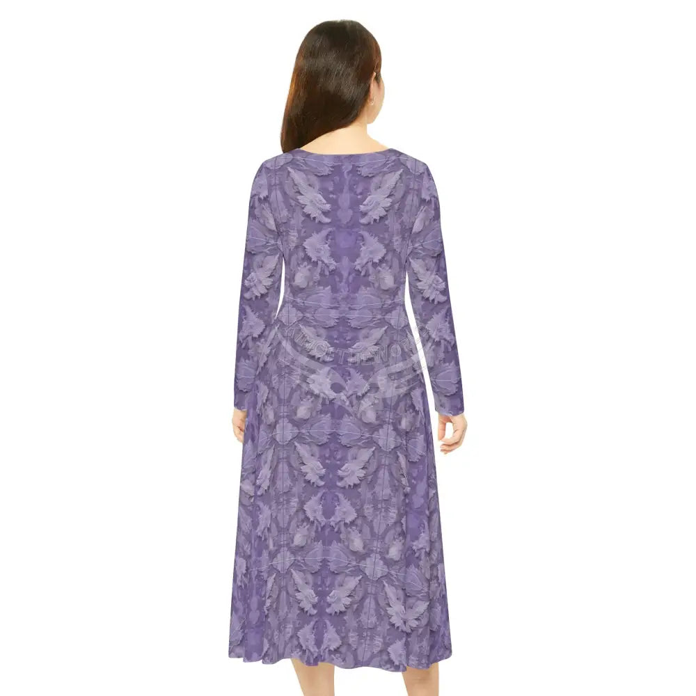 Purple 3D Ace Tile Wallpaper Print Dress – Women’s Long Sleeve AOP L All Over Prints