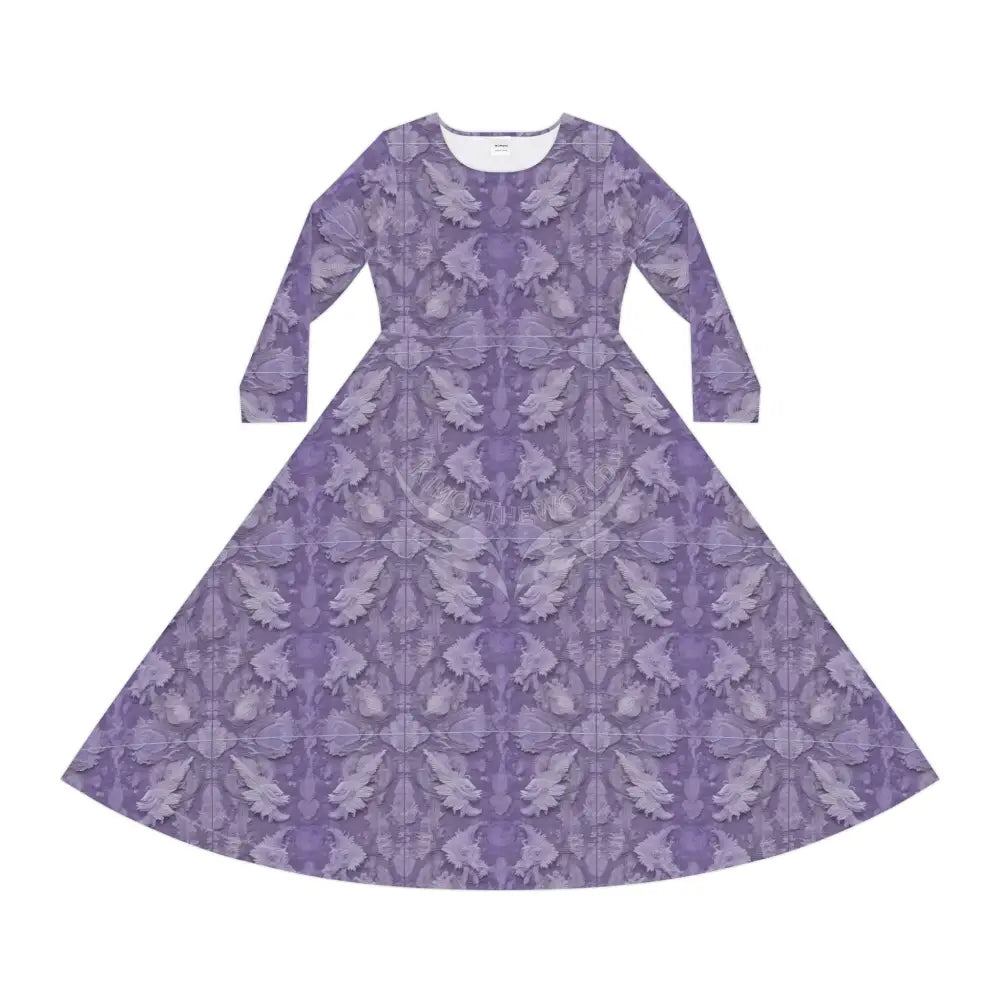 Purple 3D Ace Tile Wallpaper Print Dress – Women’s Long Sleeve AOP L All Over Prints
