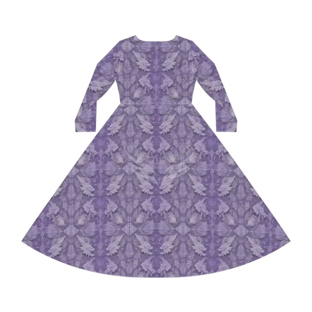 Purple 3D Ace Tile Wallpaper Print Dress – Women’s Long Sleeve AOP L All Over Prints