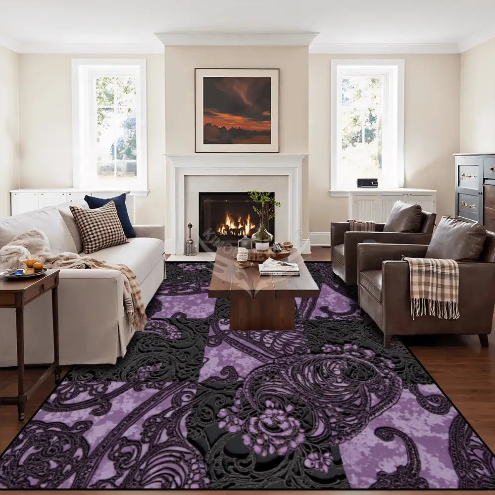Purple and Black 3D Big Check 10 ft x 8 ft Large Area Rug Floor Carpet 120’’x96’’ Rugs & Mats