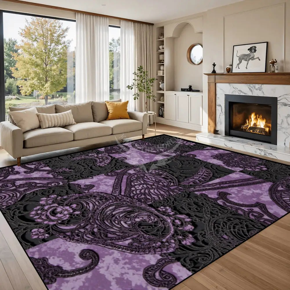 Purple and Black 3D Big Check 10 ft x 8 ft Large Area Rug Floor Carpet 120’’x96’’ Rugs & Mats