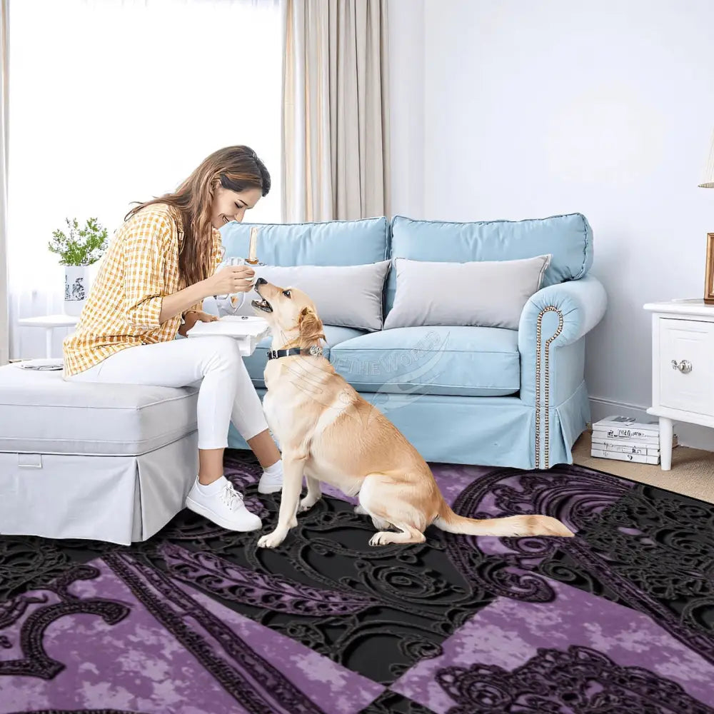Purple and Black 3D Big Check 10 ft x 8 ft Large Area Rug Floor Carpet 120’’x96’’ Rugs & Mats