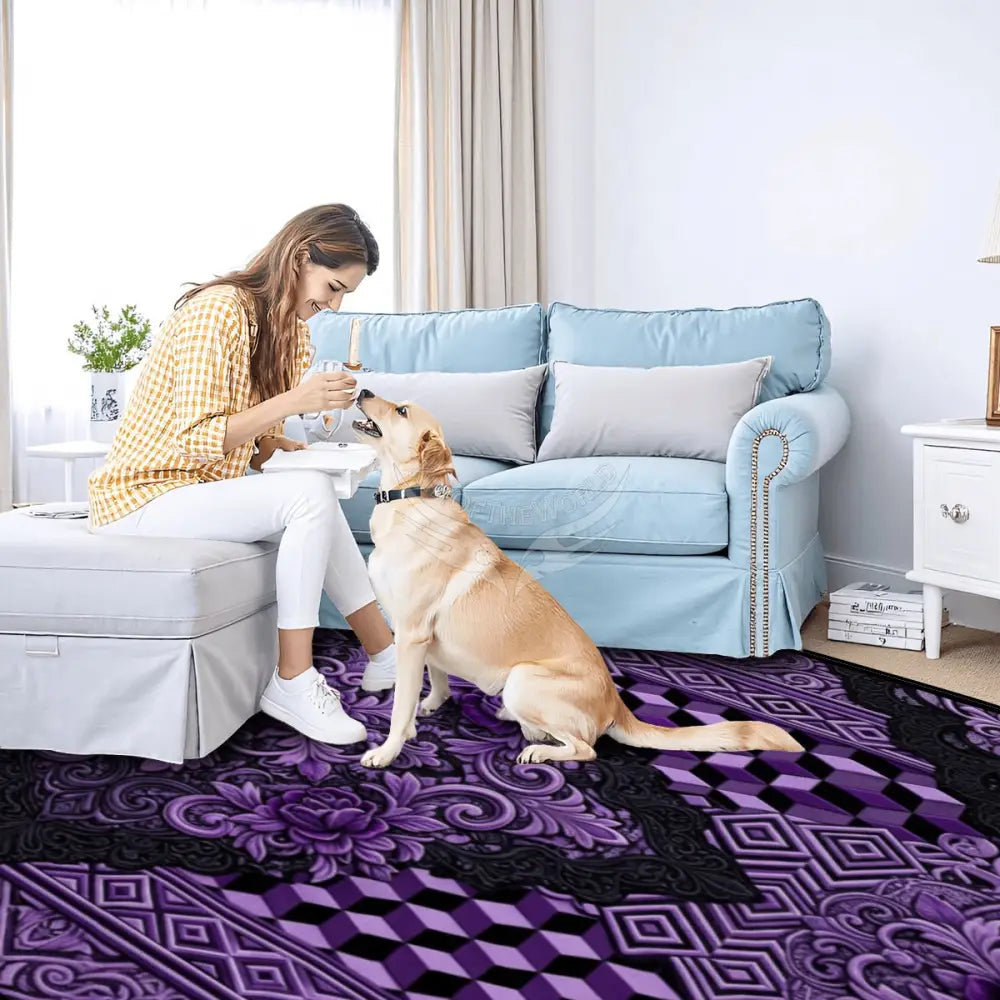 Purple and Black Checkerboard 10 ft x 8 ft Large Area Rug Floor Carpet 120’’x96’’ Rugs & Mats