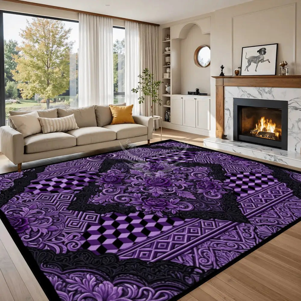 Purple and Black Checkerboard 10 ft x 8 ft Large Area Rug Floor Carpet 120’’x96’’ Rugs & Mats