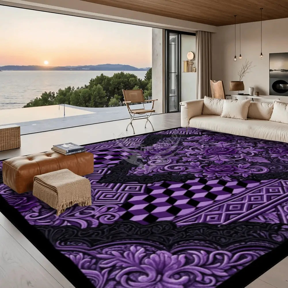 Purple and Black Checkerboard 10 ft x 8 ft Large Area Rug Floor Carpet 120’’x96’’ Rugs & Mats