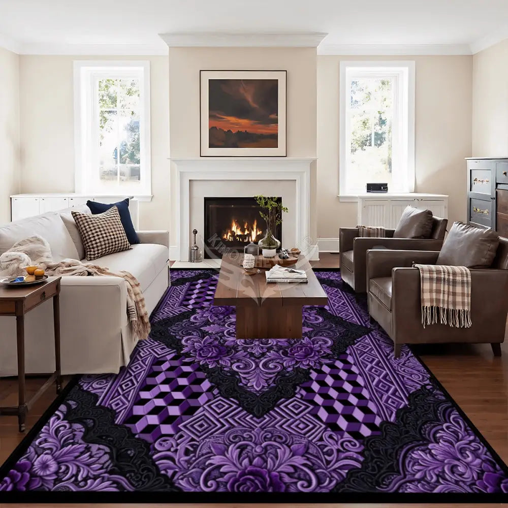 Purple and Black Checkerboard 10 ft x 8 ft Large Area Rug Floor Carpet 120’’x96’’ Rugs & Mats