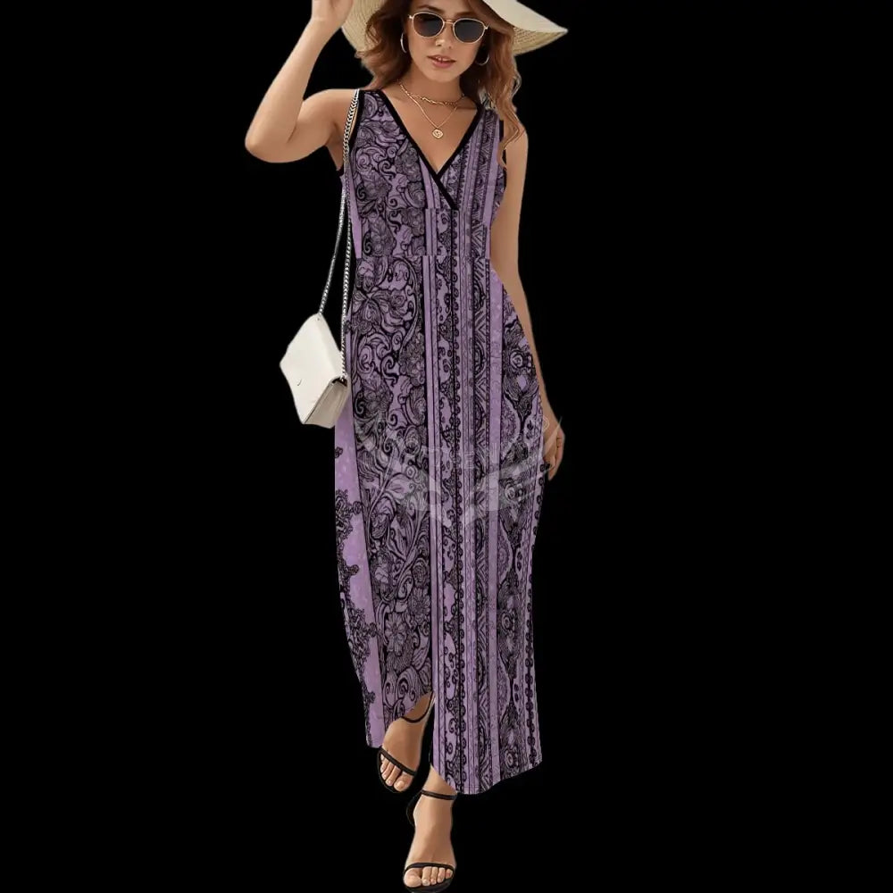 Purple and Black Lacey Sleeveless Maxi Dress S Women’s Skirts & Dresses