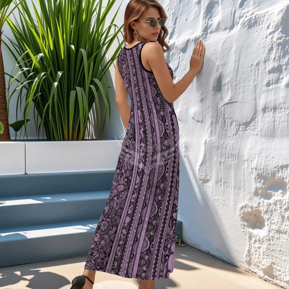 Purple and Black Lacey Sleeveless Maxi Dress Women’s Skirts & Dresses