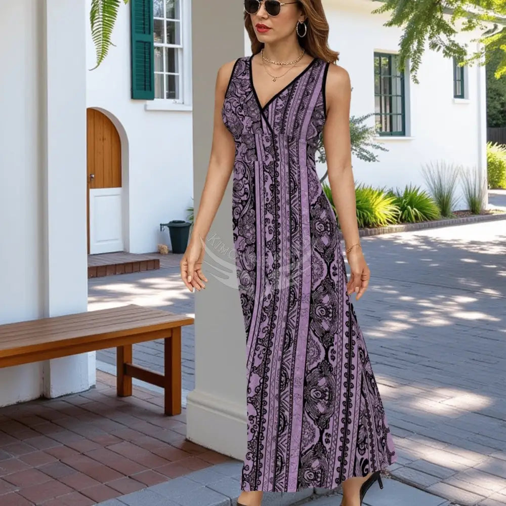 Purple and Black Lacey Sleeveless Maxi Dress Women’s Skirts & Dresses