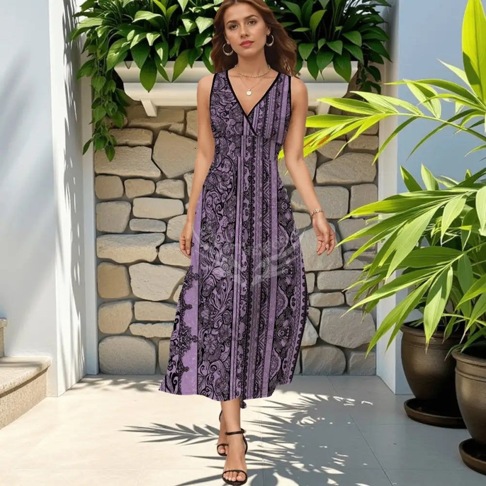 Purple and Black Lacey Sleeveless Maxi Dress Women’s Skirts & Dresses