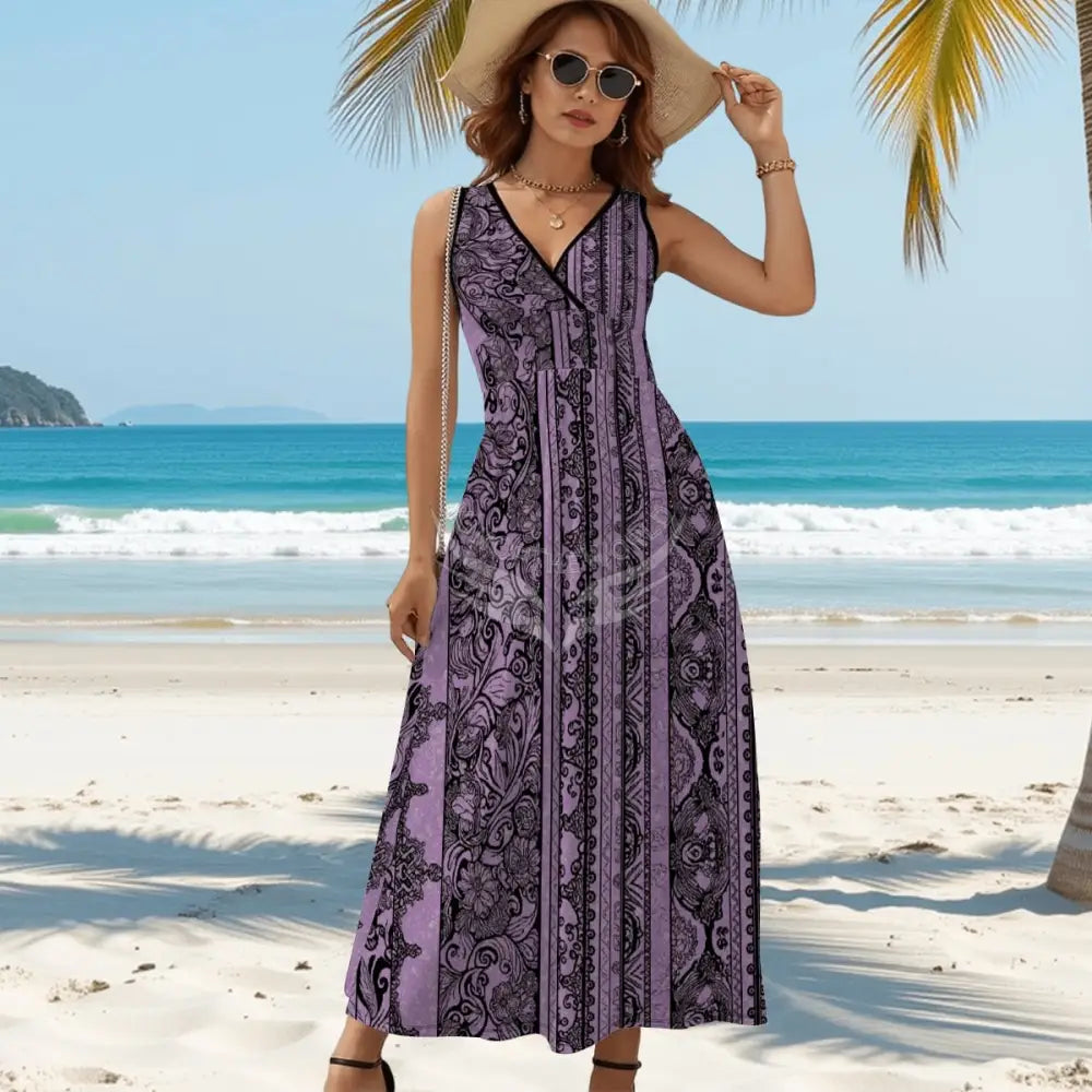 Purple and Black Lacey Sleeveless Maxi Dress Women’s Skirts & Dresses