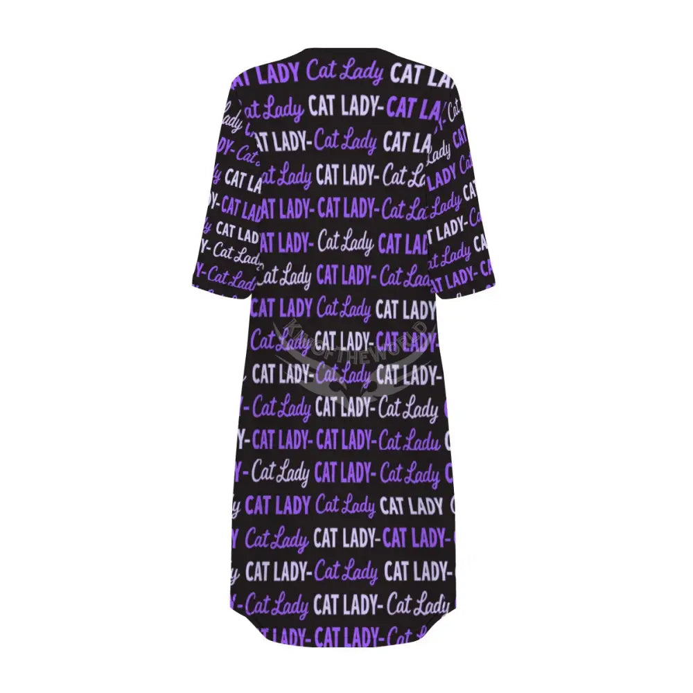 Purple Cat Lady Print Long Cardigan Short Sleeve Cape Women’s T-shirts