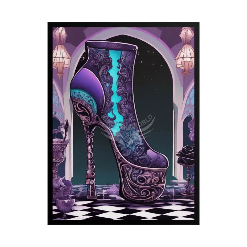 Purple Giant High Heel Shoe - Clean Fetish Boot Feet Shoe High Heel Art Print Poster - Red 18″ x 24″ (Vertical) / Matte