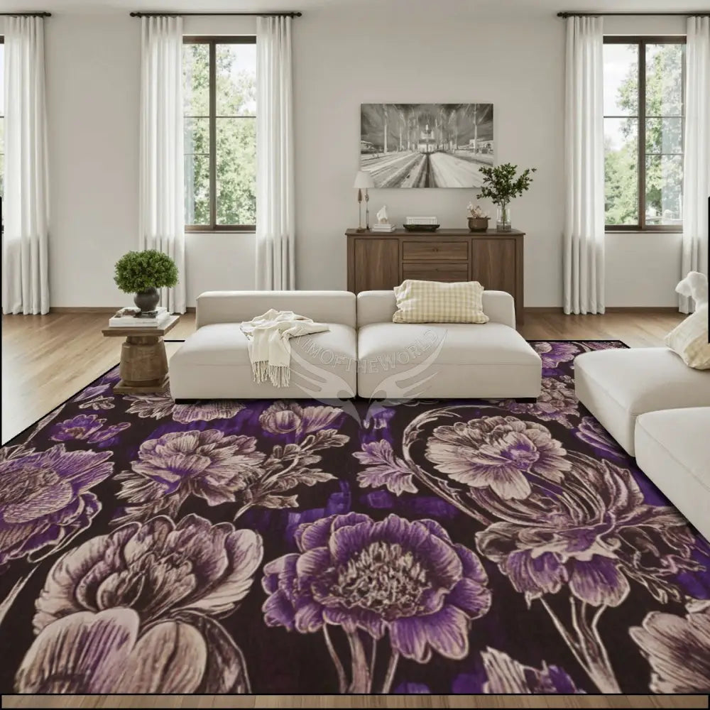Purple Inverted Floral Tapestry Print - Large Area Rug Floor Carpet - 12ft x 10ft - (Ratio 4:3) 144’’x108’’ Rugs & Mats