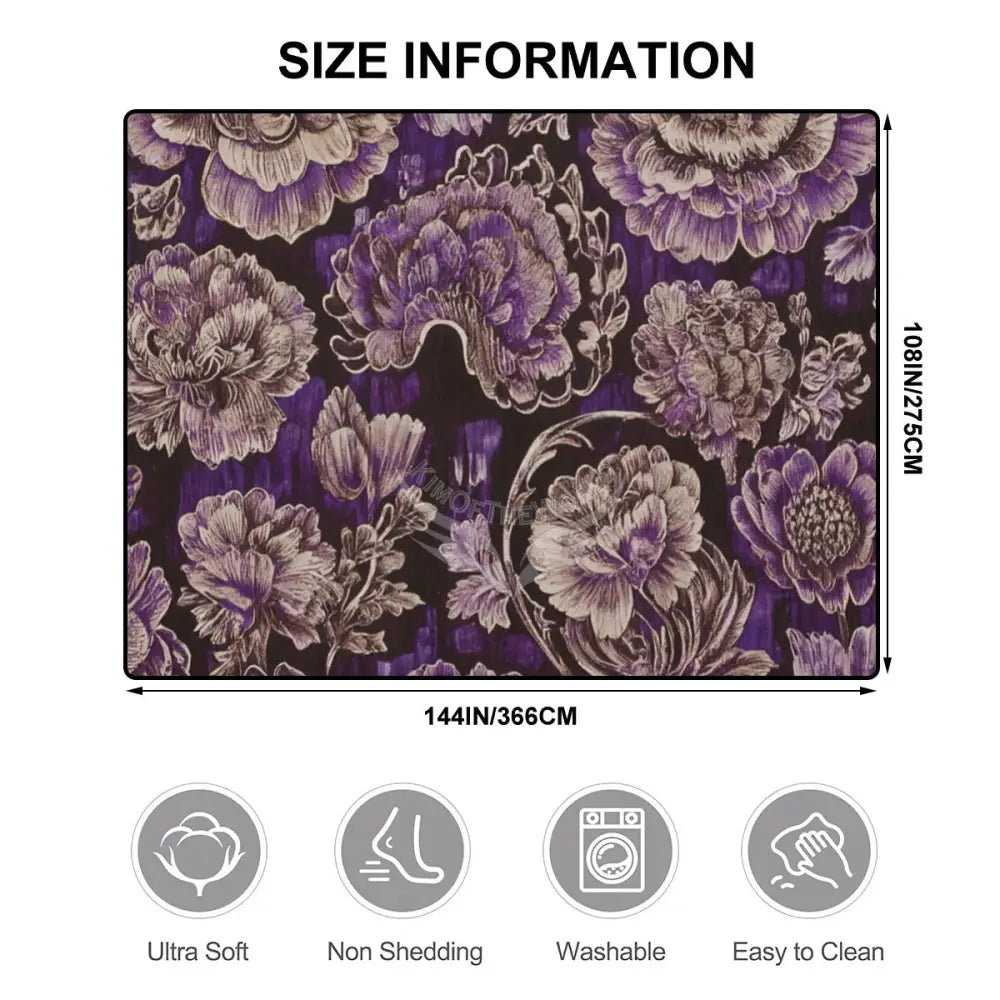Purple Inverted Floral Tapestry Print - Large Area Rug Floor Carpet - 12ft x 10ft - (Ratio 4:3) 144’’x108’’ Rugs & Mats
