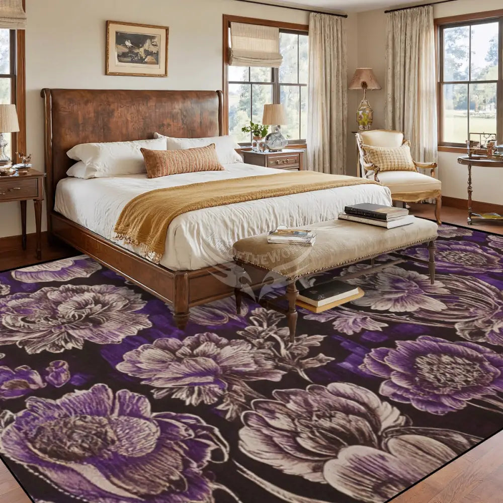 Purple Inverted Floral Tapestry Print - Large Area Rug Floor Carpet - 12ft x 10ft - (Ratio 4:3) 144’’x108’’ Rugs & Mats
