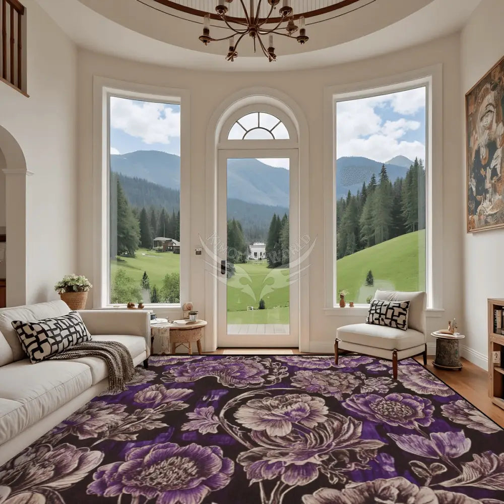 Purple Inverted Floral Tapestry Print - Large Area Rug Floor Carpet - 12ft x 10ft - (Ratio 4:3) 144’’x108’’ Rugs & Mats