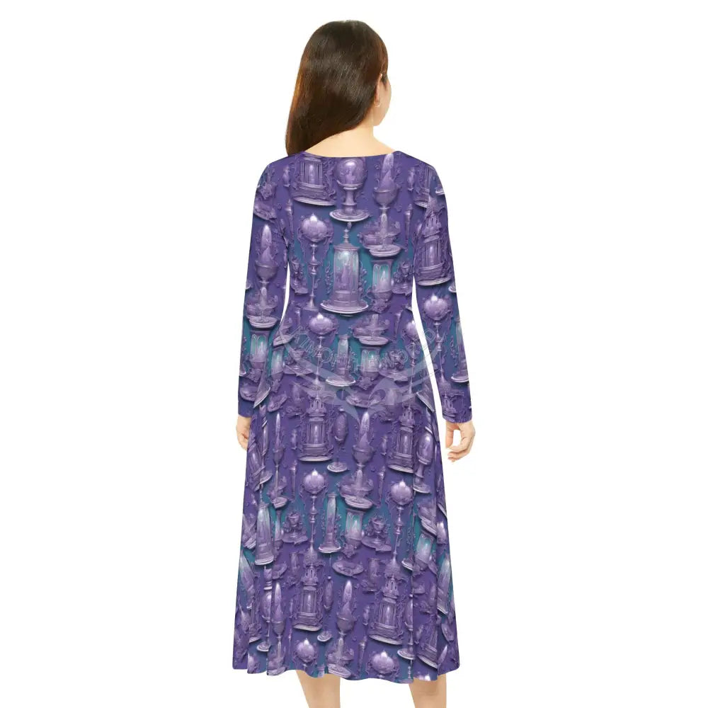 Purple Lavender 3D Goblets & Candlestick Print Dress – Women’s Long Sleeve AOP L All Over Prints