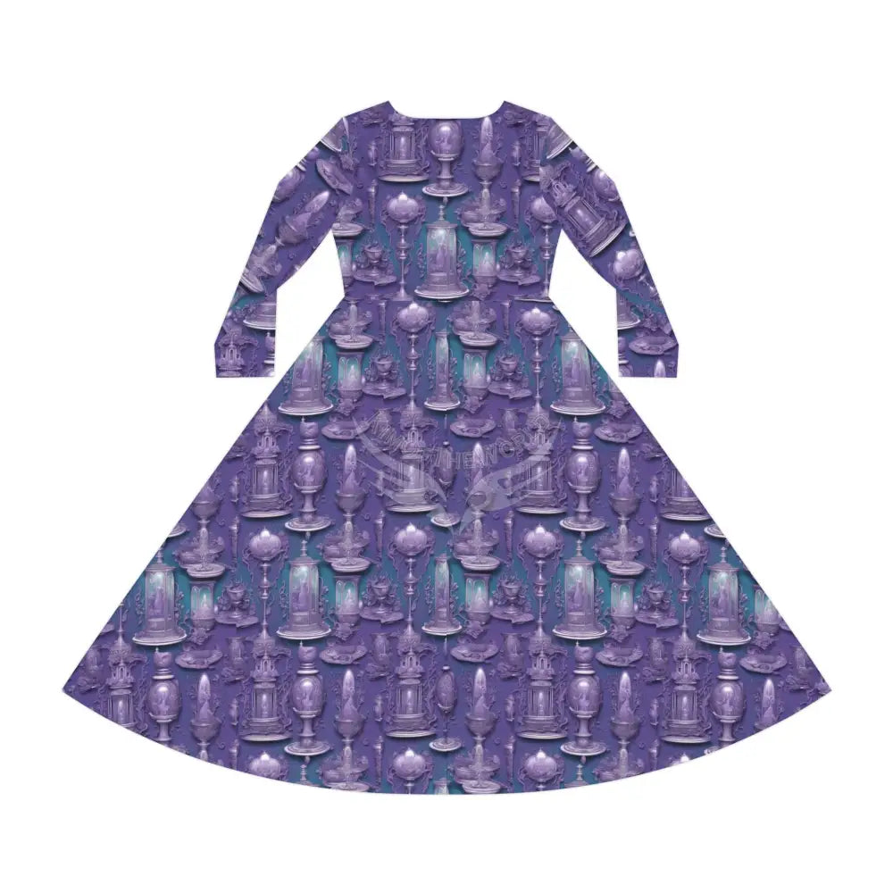 Purple Lavender 3D Goblets & Candlestick Print Dress – Women’s Long Sleeve AOP L All Over Prints