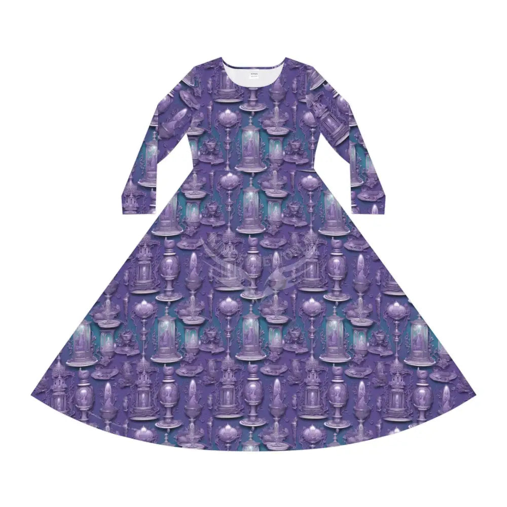 Purple Lavender 3D Goblets & Candlestick Print Dress – Women’s Long Sleeve AOP L All Over Prints