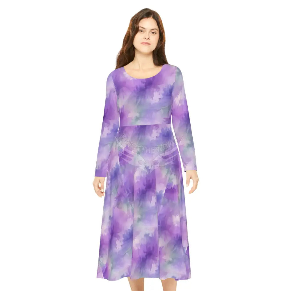 Purple Mist Tye Dye Wallpaper Print Dress – Women’s Long Sleeve AOP L All Over Prints