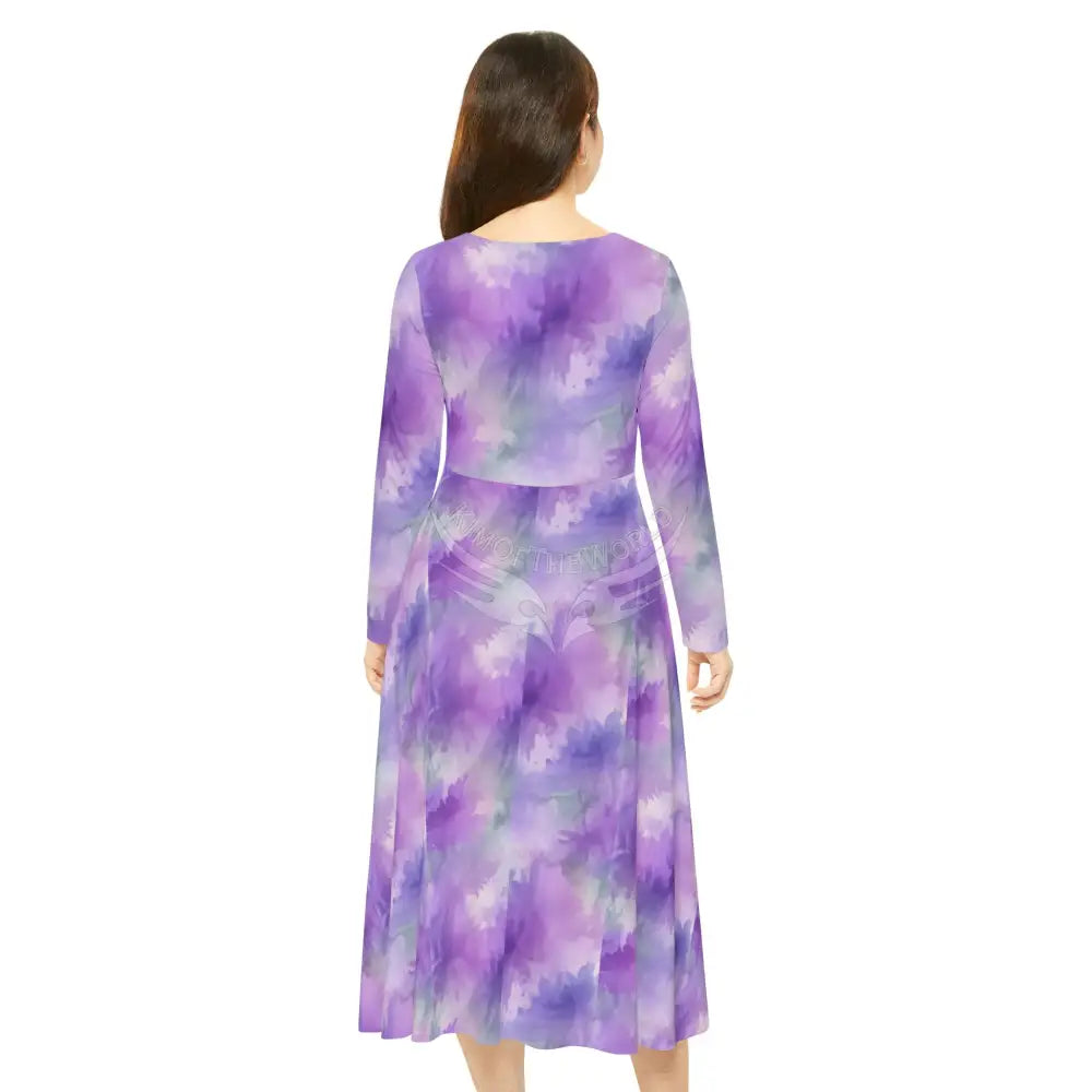 Purple Mist Tye Dye Wallpaper Print Dress – Women’s Long Sleeve AOP L All Over Prints