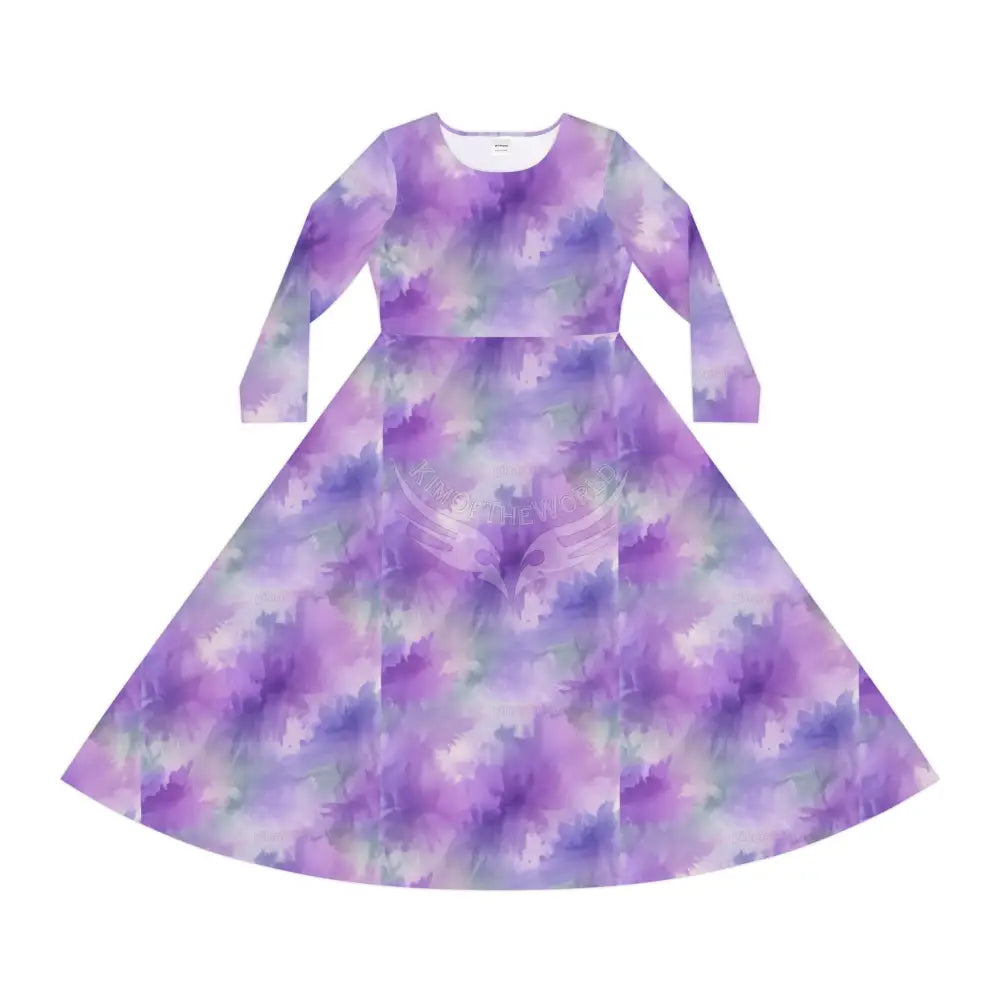 Purple Mist Tye Dye Wallpaper Print Dress – Women’s Long Sleeve AOP L All Over Prints