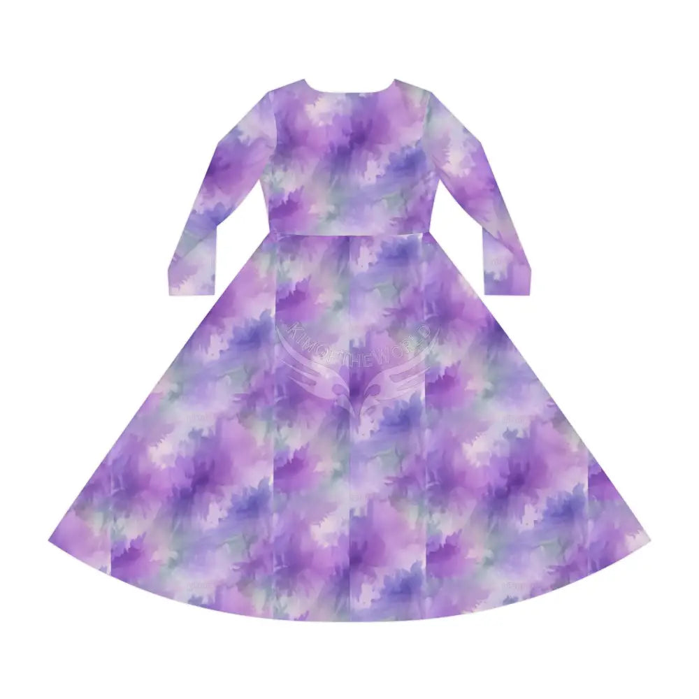 Purple Mist Tye Dye Wallpaper Print Dress – Women’s Long Sleeve AOP L All Over Prints
