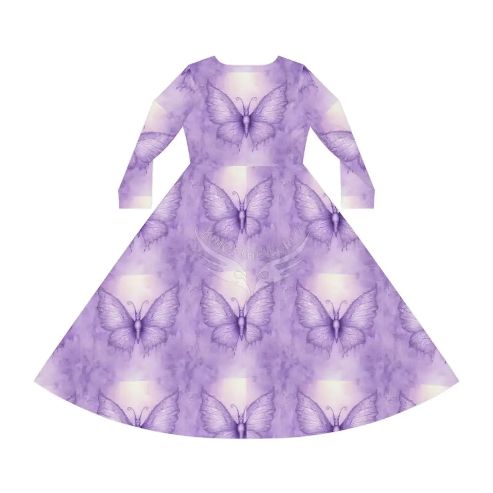 Purple Soft Butterfly Tile Wallpaper Print Dress – Women’s Long Sleeve AOP L All Over Prints
