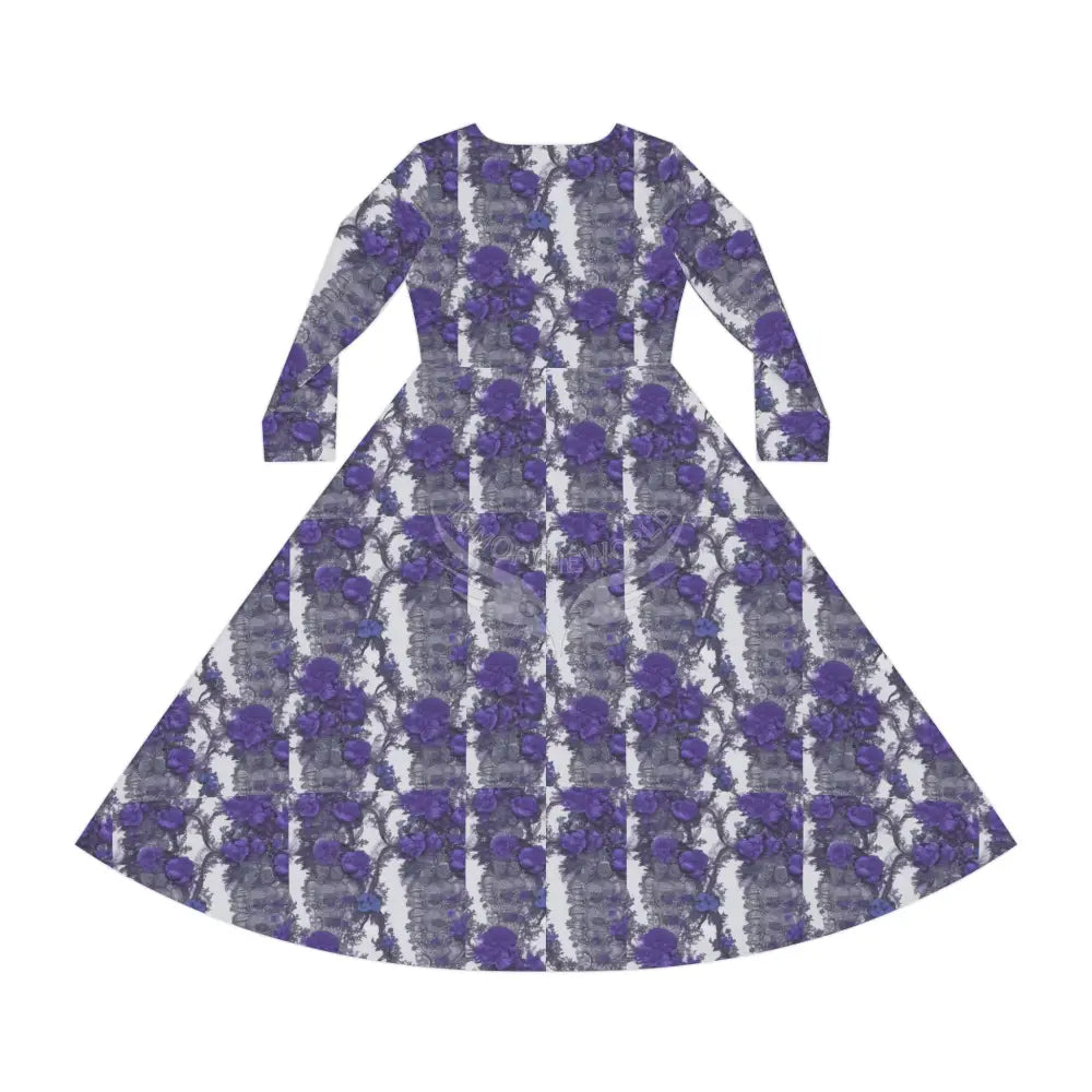 Purple White and Grey Floral Color Pin Stripe Wallpaper Print Dress – Women’s Long Sleeve AOP L All Over Prints