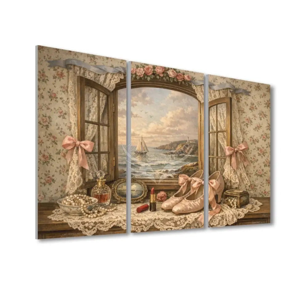 Quaint Floral Window - 3 Panels Sound Absorbing Wall Art 24’’x48’’x3 pcs Acoustic Panels