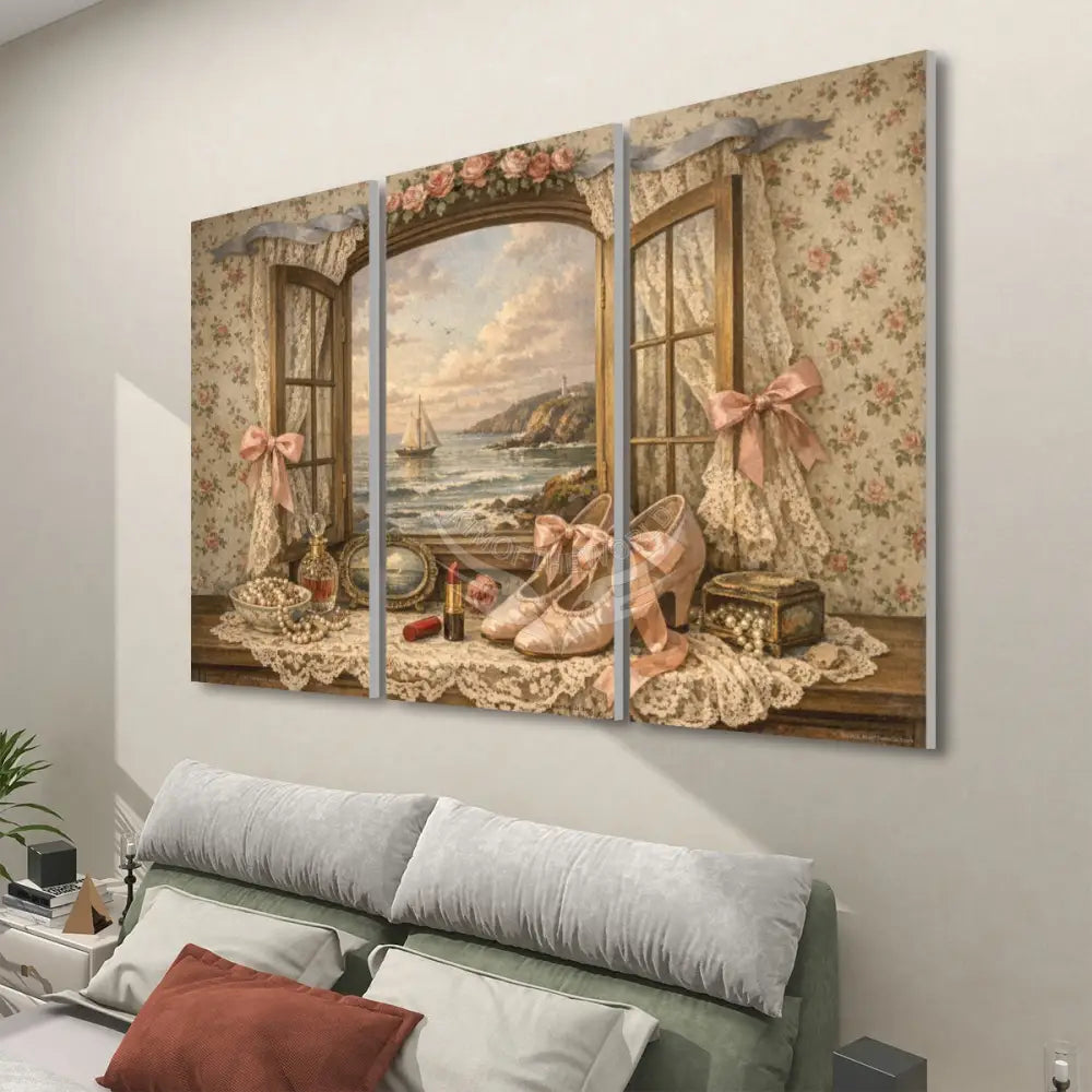 Quaint Window with View 3 Panels Sound Absorbing Wall Art 24’’x48’’x3 pcs Acoustic Panels
