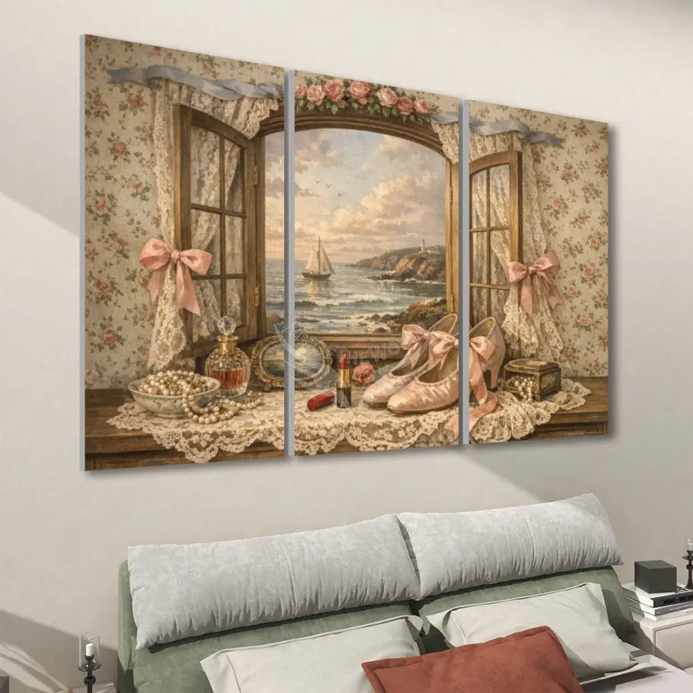 Quaint Window with View 3 Panels Sound Absorbing Wall Art 24’’x48’’x3 pcs Acoustic Panels