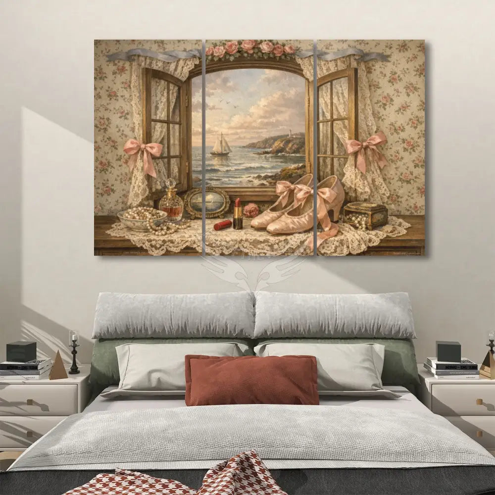 Quaint Window with View 3 Panels Sound Absorbing Wall Art 24’’x48’’x3 pcs Acoustic Panels