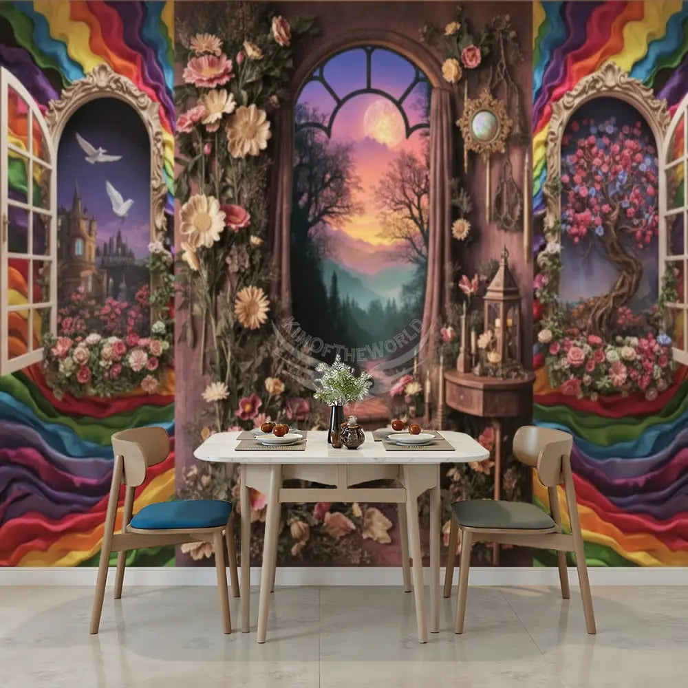 Rainbow Ribbon 3D Floral Wall Unpasted Mural Wallpaper 144’’x100’’ - 144’’x100’’ - Wall Coverings
