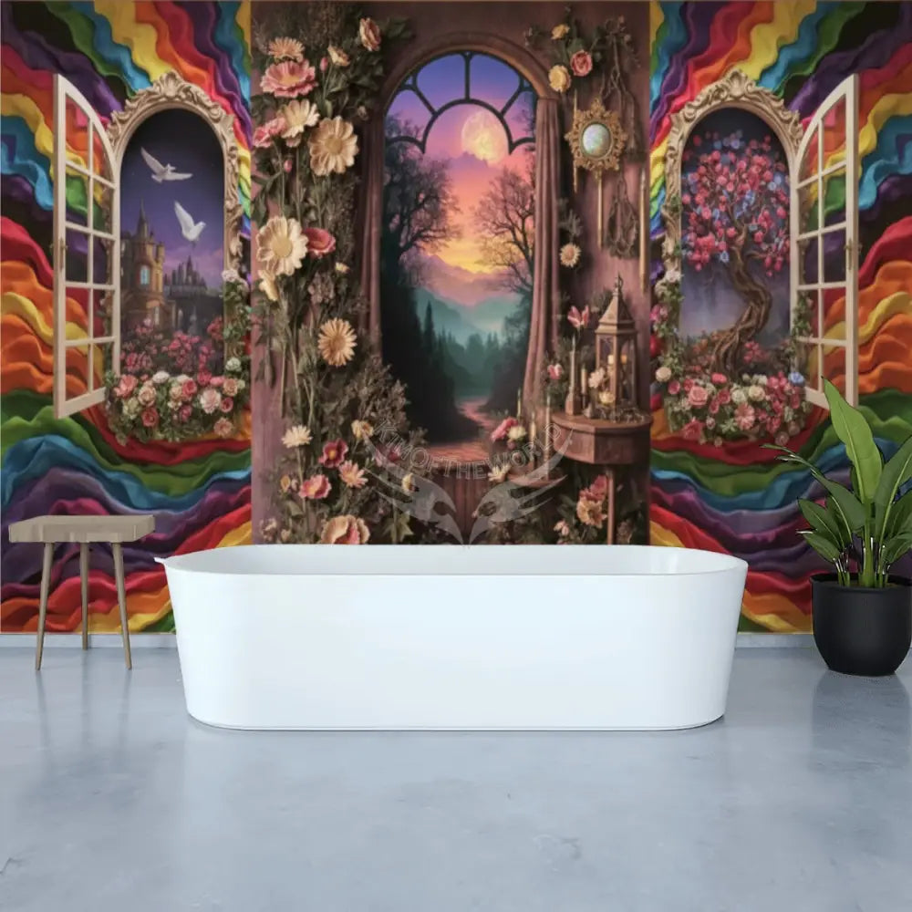 Rainbow Ribbon 3D Floral Wall Unpasted Mural Wallpaper 144’’x100’’ - 144’’x100’’ - Wall Coverings