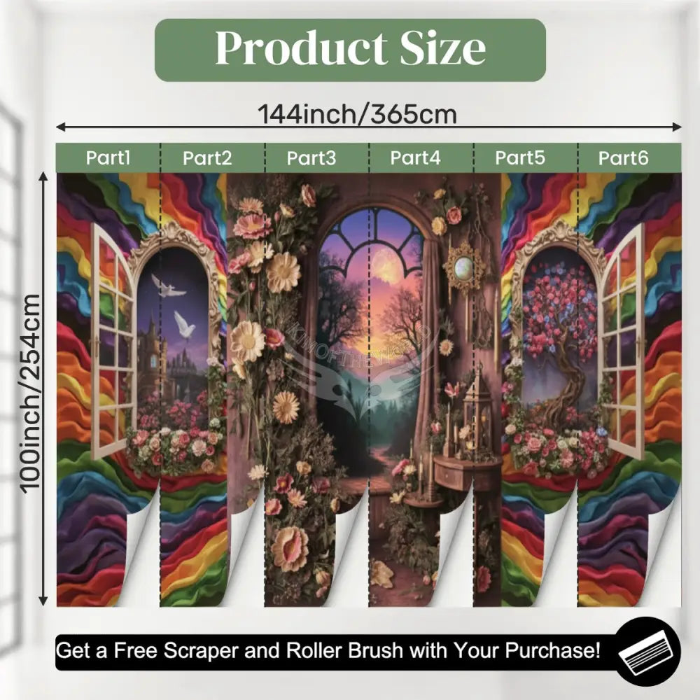 Rainbow Ribbon 3D Floral Wall Unpasted Mural Wallpaper 144’’x100’’ - 144’’x100’’ - Wall Coverings