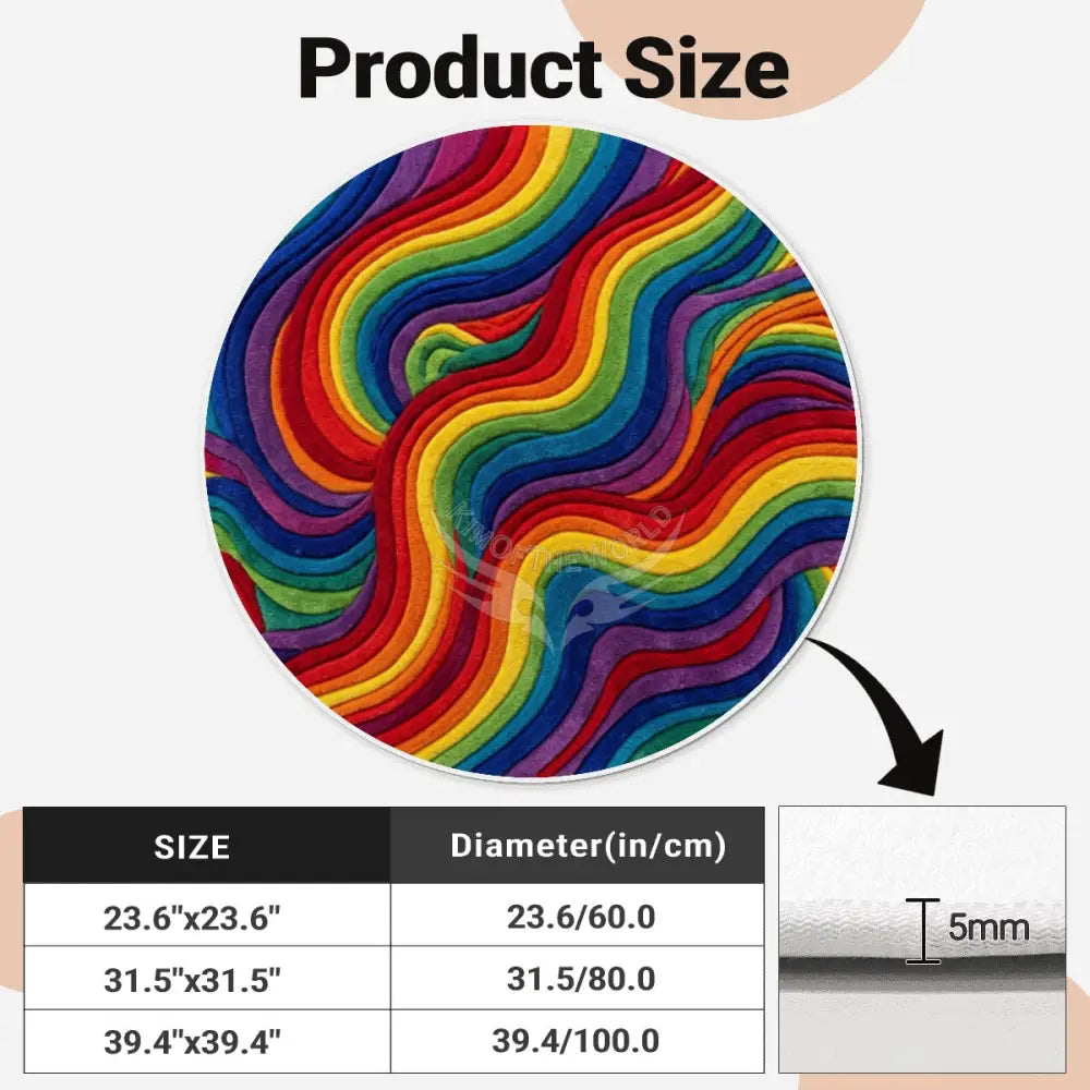Rainbow Swirl Soft Round Area Rug with White Border - Rugs & Mats