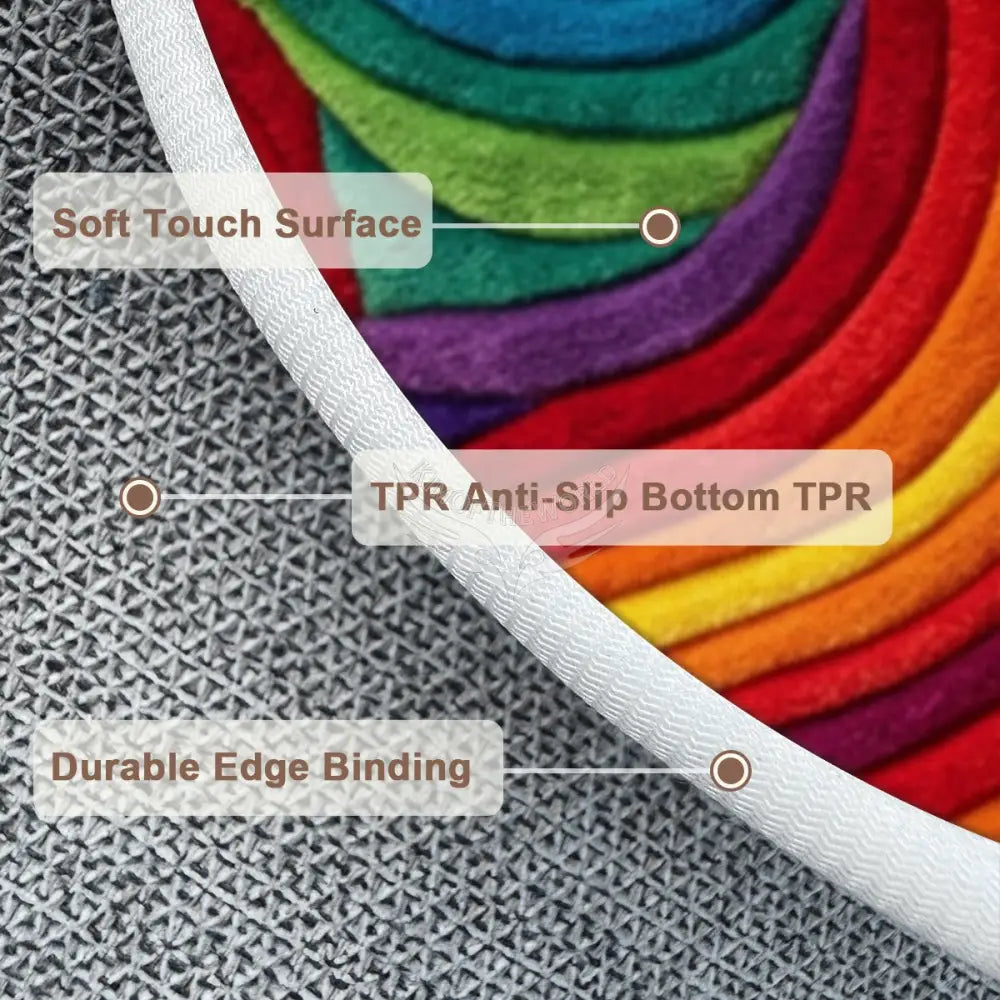 Rainbow Swirl Soft Round Area Rug with White Border - Rugs & Mats