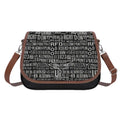 Random Text Print Black and White Leather Shoulder Bag One Size Satchel